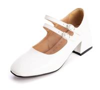 WOkismD Zapatos de tacón Grueso para Mujeres, de Punta Cerrada y Cuadrada, con Altura de 6CM/2.3 Pulgadas, cómodos para el Trabajo y Vestidos.,Blanca,46 EU