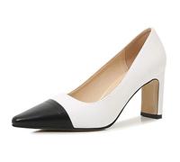 Zapatos de tacón Medio Grueso para Mujer, Zapatos de tacón con Punta Cerrada, Color Blanco y Negro, Tacones Altos a Juego, Vestido de Boda, Zapatos de Oficina sin Cordones,Blanco,40