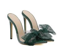 WOkismD Zapatos de tacón para Mujer de 12CM/4.7IN con Punta Puntiaguda y moño, Mules Vintage, sexys, de tacón Stilettos, sin Espalda y de fácil colocación,Verde,36 EU
