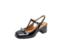 WOkismD Zapatos de Trabajo de tacón Bloque Cerrado de Punta Cuadrada para Mujer, con Tirante y Hebilla, Tipo Slingback de 6CM.,Negro,37 EU