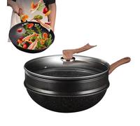 Woks antiadherentes con tapa, sartén antiadherente de 12.5 pulgadas de profundidad con tapa, ollas para saltear cocinar, hornear, cocinar al vapor, estofar, hervir, pescado, panqueques, camping