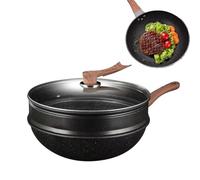 Woks antiadherentes | Woks de camping de 12.5 pulgadas con vaporizador | Utensilios de cocina para hornear tortillas, restaurante, tortitas, hervir, estofar, cocinar pescado y saltear