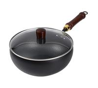 Woks de cocina, woks chinos tradicionales, sartén de fondo plano, sartén de hierro resistente con asa y cubierta, olla de cocción profunda de alta resistencia al calor para saltear, saltear, camping
