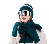 Wokuaile Conjunto de Gorro Bufanda Guantes 3 en 1 Invierno Cálido Sombreros Punto Calentador de Cuello y Guantes Pantalla Táctil Verde Oscuro