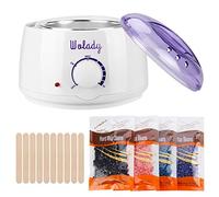 Wolady Calentador de Cera Depilatoria Eléctrico Profesional con Pantalla de Control Digital 500ml, 4 Paquetes Granos de Cera, 30 Palillos de Madera para Casero Spa Cara Brazos Axilas Piernas (Blanco)