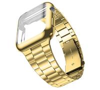 Wolait Compatible con Apple Watch Band de 42 mm, 44 mm, 38 mm, 40 mm, con funda, correa de acero inoxidable mejorada con protector de pantalla para iWatch Series 6/SE Series 5/4/3/2/1, dorado, 45MM,