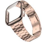 Wolait Compatible con Apple Watch Series 10 de 46 mm, correas de acero inoxidable para iWatch con cubierta protectora de pantalla para Apple Watch Series 11, para mujeres y hombres, oro rosa