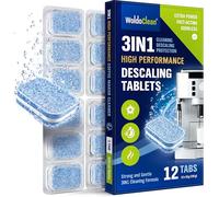 WoldoClean Pastillas descalcificadoras 3 en 1, 12 unidades, herméticas en blíster, pastillas descalcificadoras compatibles con DeLonghi, Siemens, Jura y Philips