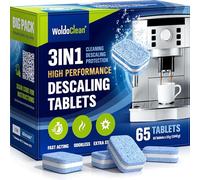 WoldoClean Pastillas Descalcificadoras Cafetera - 3 en 1, Pack XXL 65 Uds | Descalcificador para superautomática, espresso y hervidor, limpia, quita la cal y protege, tabletas envueltas una a una