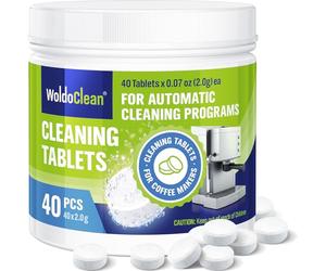 WoldoClean Pastillas Limpiadoras para Cafeteras 40 Unidades - Tabletas Disolventes de Grasa para Cafeteras Automáticas y de Filtración, Compatibles con DeLonghi, Jura, Siemens, Bosch, Krups, Melitta