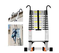 Wolec Escalera telescópica de 12.5 pies con 2 Ganchos Desmontables, escaleras telescópicas reforzadas antipellizcos con 2 estabilizadores Triangulares, Ruedas portátiles, Barra de Equilibrio