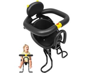 WOLEGM Silla Bicicleta Niño Delantera, Asiento para 1-5 Años, Carga 35 kg | Asiento Infantil para Bicicleta con Cinturón de Seguridad y Pedales Ajustables, Barandilla Abrible, para MTB y Plegable