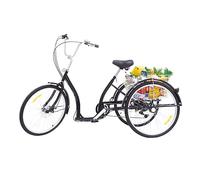 WOLEGM Triciclo de 26 pulgadas para adultos, bicicleta de 3 ruedas de 6 velocidades con cesta trasera y asiento ajustable, bicicletas de ocio para ciudad, hasta 120 kg de capacidad de carga, bicicleta