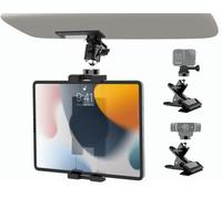 woleyi Soporte Tablet Coche Parasol, Soporte iPad Camión Visera con Adaptador de Cámara 1/4, Abrazadera iPad de Metal Multifuncional para iPad, Galaxy Tabs, Lenovo, Fire, Móvils, 4-12.9"