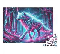 Wolf 1000 Piece for Women Men Neon Wolf in Cyber Forest Fun and Challenging Family Game Gift Idea 38x26cm 1000pcs