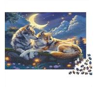 Wolf 1000Pc for The Whole Family Wolves Under Moon at Night for Women, Gifts for Men Adults 52x38cm 1000pcs