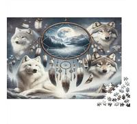 Wolf 1000Pc Recycled Paper Puzzle White Wolves with Moon for Adults 14-99 Years Home Decor & Gift 38x26cm/1000pcs