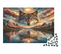 Wolf Adult Jigsaw Puzzle Wolf Reflection in Mountain Lake Educational Game Decompression for Adults Teens Home Decor 70x50cm 1000pcs