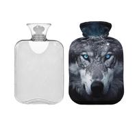 Wolf and Lake - Botella de agua caliente con funda de terciopelo, bolsa de agua caliente transparente de 2 L para aliviar el dolor de cuello y hombros, calentador de manos y pies