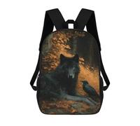 Wolf And Raven in Forest Mochilas Infantiles Impresas En 3D Para Niños. Mochilas De Viaje De Moda Para Niños. Mochila Escolar Para Estudiantes De Primaria Y Secundaria.
