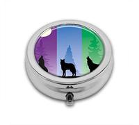 Wolf at Night Howling Full Moon Tree Shades Custom Round SilverBox Pocket 2.1" - 3 compartimentosBox/Pastillero