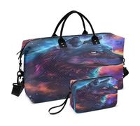 Wolf - Bolsa de viaje para gimnasio, bolsa de fin de semana con diseño de galaxia y lobo espacial para mujer, con neceser de viaje, bolsa de natación, Multi 1, Talla única