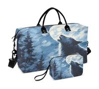 Wolf - Bolsa de viaje para gimnasio, bolsa de fin de semana con diseño de lobo aullando y luna, bolsa de aseo para mujer con neceser, bolsa de viaje para natación, Multi 77, Talla única