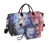 Wolf - Bolsa de viaje para gimnasio, bolsa de fin de semana con diseño de lobo y galaxia espacial para mujer, con neceser de viaje, bolsa de natación, Multi 43, Talla única