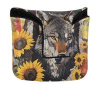 Wolf Breaking Through The Wall Flower Mallet Putter Cover Magnetic Snap Golf Gifts for Mallet Square Waterproof PU Leather