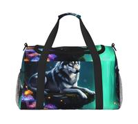 Wolf By Waterfall Flowers - Bolsa de viaje compacta resistente al agua para deportes, gimnasio y fin de semana para hombres y mujeres