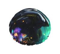 Wolf By Waterfall Flowers - Gorro de ducha impermeable reutilizable para mujer, cubierta elástica para el cabello, para baño, spa, viajes y uso diario