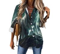 Wolf - Camisas de manga larga con botones y luna llena para mujer, blusas casuales de trabajo, Estilo:, M