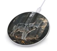 Wolf - Cargador inalámbrico con cable USB, marco de aleación de aluminio de 10 W máximo, compatible con almohadilla de carga inalámbrica rápida, cable de 1 m incluido para viajes, hogar, oficina