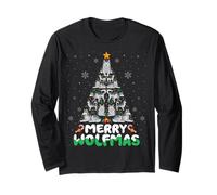 Wolf Christmas Shirt Merry Wolfmas Christmas Tree Manga Larga