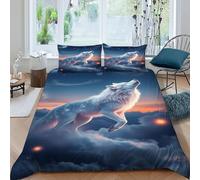 Wolf Cielo Estrellado Funda De Edredón 3 Piezas 3D Impresa Fauna Silvestre Animales Marinos con 2 Fundas De Almohada King（220x240cm） 100% Microfibra Juego De Cama para para Niñosy Hombres
