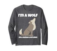 Wolf Costume I'm a Wolf in a Human Costume Funny Howling Manga Larga, Unisex para Adultos, Jaspeado Oscuro, XL