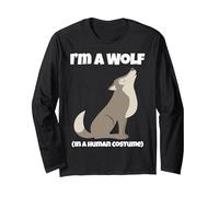Wolf Costume I'm a Wolf in a Human Costume Funny Howling Manga Larga, Unisex para Adultos, Negro, XL