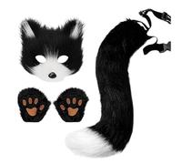 Wolf Costume Set - Animal Tail Cosplay Costume With Realistic Cat Tail And Paw Gloves, Furry Cat Gloves And Tails For Halloween Fancy Parties Animal Tail Cosplay Costume Set - Realistic Wolf Tail And,