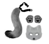 Wolf Costume Set - Animal Tail Cosplay Costume With Realistic Cat Tail And Paw Gloves, Furry Cat Gloves And Tails For Halloween Fancy Parties Animal Tail Cosplay Costume Set - Realistic Wolf Tail And,