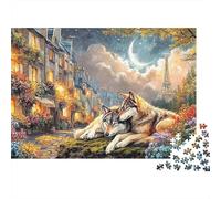 Wolf Couple in París 1000 Piece Recycled Cardboard Impresión de la Familia de la Calle Jigsaw Puzzle Set Fun Home Activity Challenge Great Gift for Housewarming Puzzle Lovers 70x50cm/1000pcs