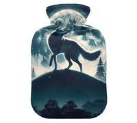 Wolf Dancing Under The Moon - Botellas de agua caliente con funda de terciopelo suave, bolsa de agua caliente para calentador de pies y alivio del dolor, 1 litro