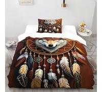 Wolf Dream Catchers Funda De Edredón 3 Piezas con Impresión En 3D Wolf Dreamcatcher con 1 Fundas De Almohada Single（135x200cm） Microfibra Ropa De Cama para Adultos Y Niñas