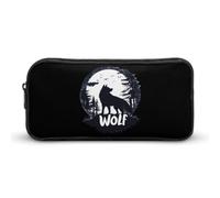 Wolf - Estuche para lápices con diseño de luna llena, bolsa para cosméticos, organizador para viajes y oficina