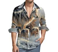 Wolf Family Winter Wonderland - Camisa de manga larga con botones para hombre, cómoda y informal, con cuello en V, para hombre, Estilo 31, L