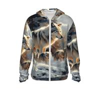 Wolf Family Winter Wonderland Chaqueta con capucha con cremallera y protección solar - Camisa de sol suave de manga larga para hombre y mujer, Negro , L