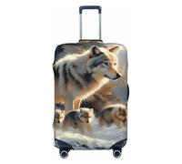 Wolf Family Winter Wonderland - Fundas protectoras elásticas para equipaje de viaje, 45,7 a 81,3 cm, Negro, L