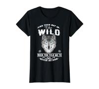 Wolf Find Your Way In The Wild Funny Wolves Lovers Camiseta gráfica económica, Mujer, Negro, M