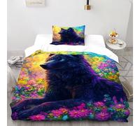 Wolf Flores Funda Edredon 2 Piezas 3D Impresa Animal Themes Wildlife con Cremallera Y Funda De Almohada Single（135x200cm） Microfibra Juego De Cama para para Adultos Y Niñas