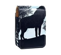 Wolf Full Moon - Estuche portátil para pintalabios para viajes, mini caja de almacenamiento de lápiz labial con espejo para mujeres y mujeres, bolsa de cosméticos de cuero, Varios colores, 9.5x2x7 cm/3.7x0.8x2.7 in