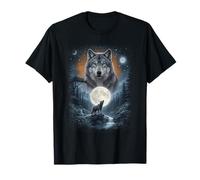 Wolf Full Moon Forest Landscape Celestial Night Forest Camiseta